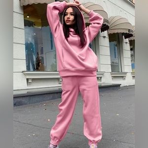 Oversized Pink hoodie sweatshirt and jogger pants set L